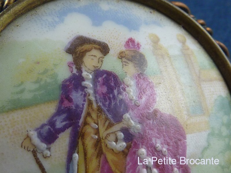 Broche Ancienne En émaux De Limoges - Émail Vert, Très Bon état, Bijou Vintage